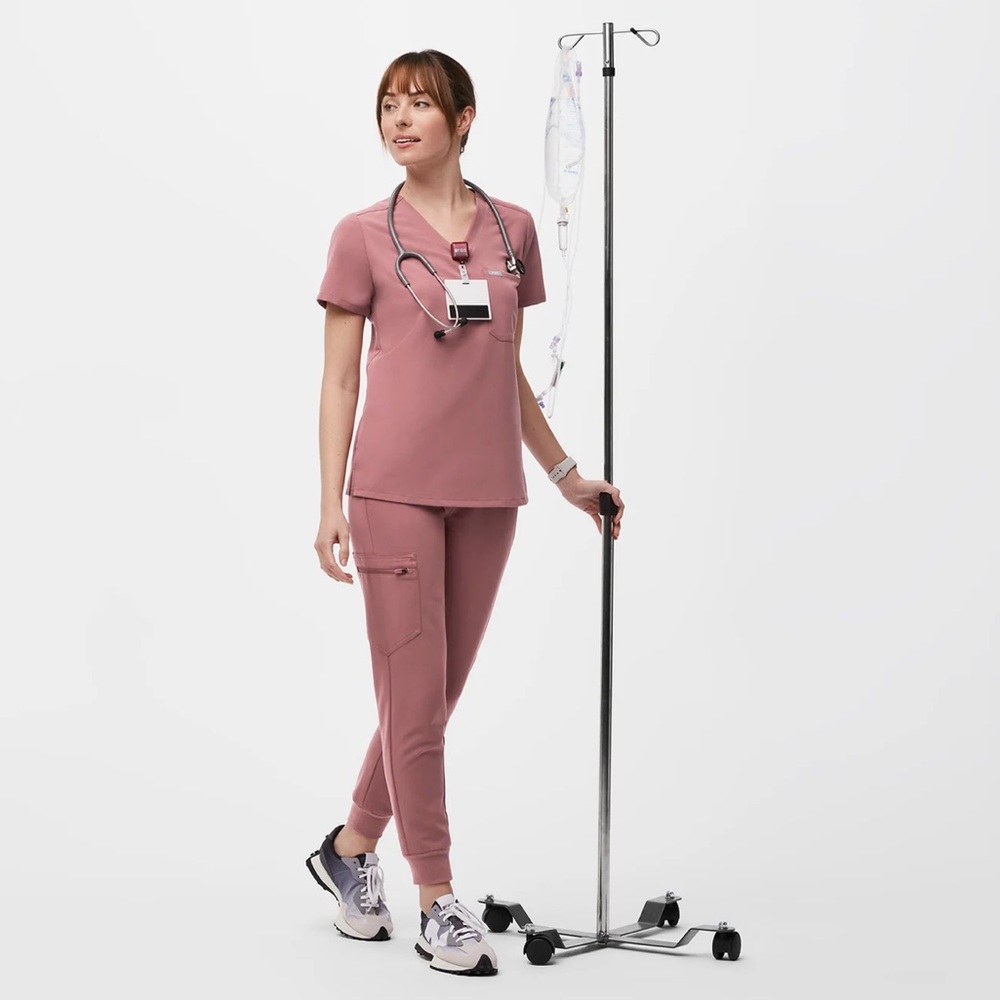 FIGS-Mauve Scrubs Caterina One-Pocket Top + HW Uman Relaxed Jogger Pants